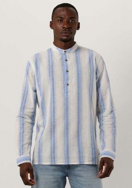 Witte SCOTCH & SODA Casual overhemd COTTON LINEN BLEND KAFTAN IN CHECKS AND STRIPES - large