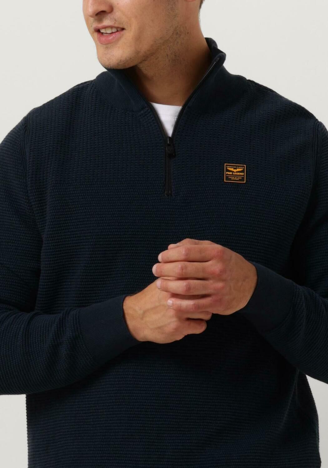 PME LEGEND Heren Truien & Vesten Half Zip Collar Cotton Plated Donkerblauw