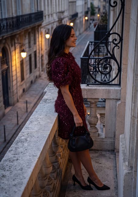 Bordeaux Y.A.S. Mini jurk YASILZA 2/4 SEQUIN DRESS - large
