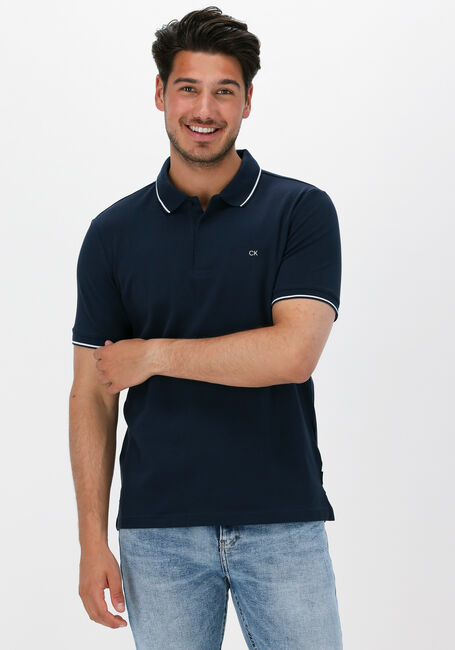 Donkerblauwe CALVIN KLEIN Polo STRETCH PIQUE TIPPING SLIM POLO - large
