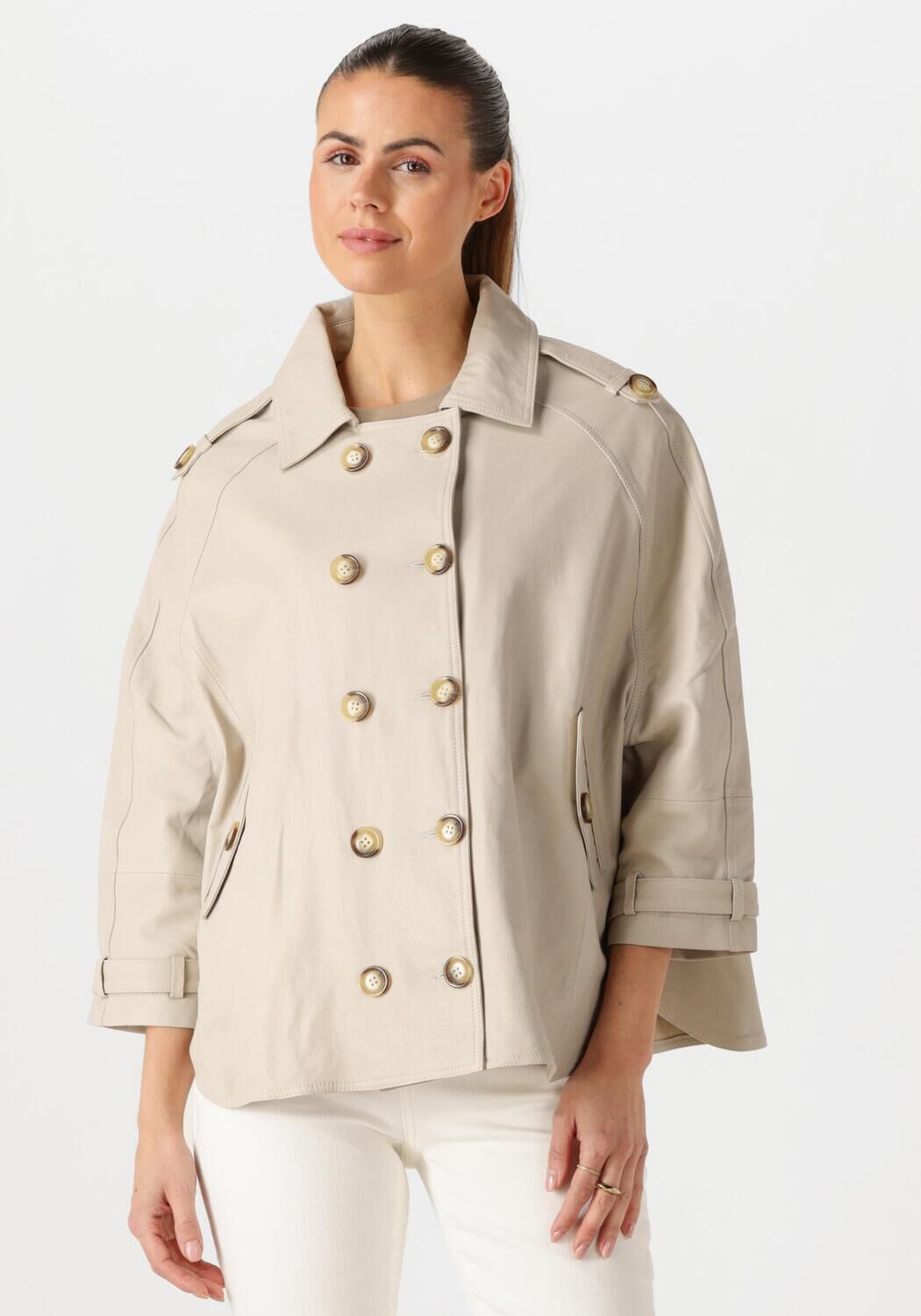 Alter Ego Beige Leren Jas voor Vrouwen Beige Dames