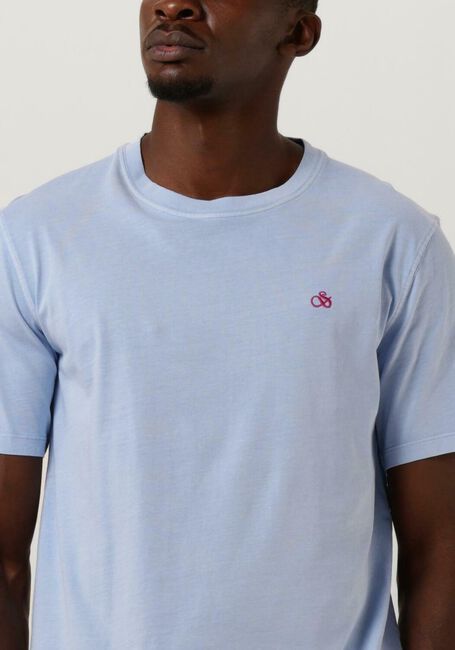 Lichtblauwe SCOTCH & SODA T-shirt GARMENT DYE LOGO EMBROIDERY TEE - large