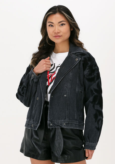 Zwarte ALIX THE LABEL Spijkerjas LADIES WOVEN DENIM BIKER JACKET - large
