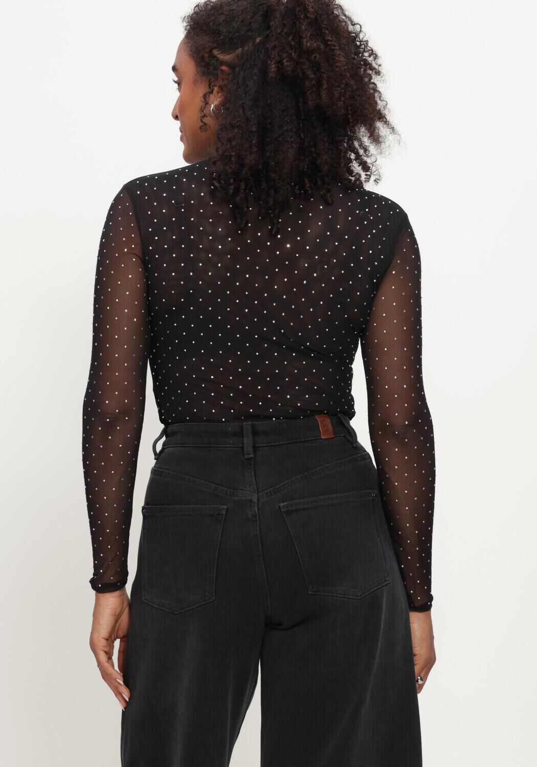 STUDIO AR Dames Tops & T-shirts Ines Glitter Mesh Zwart