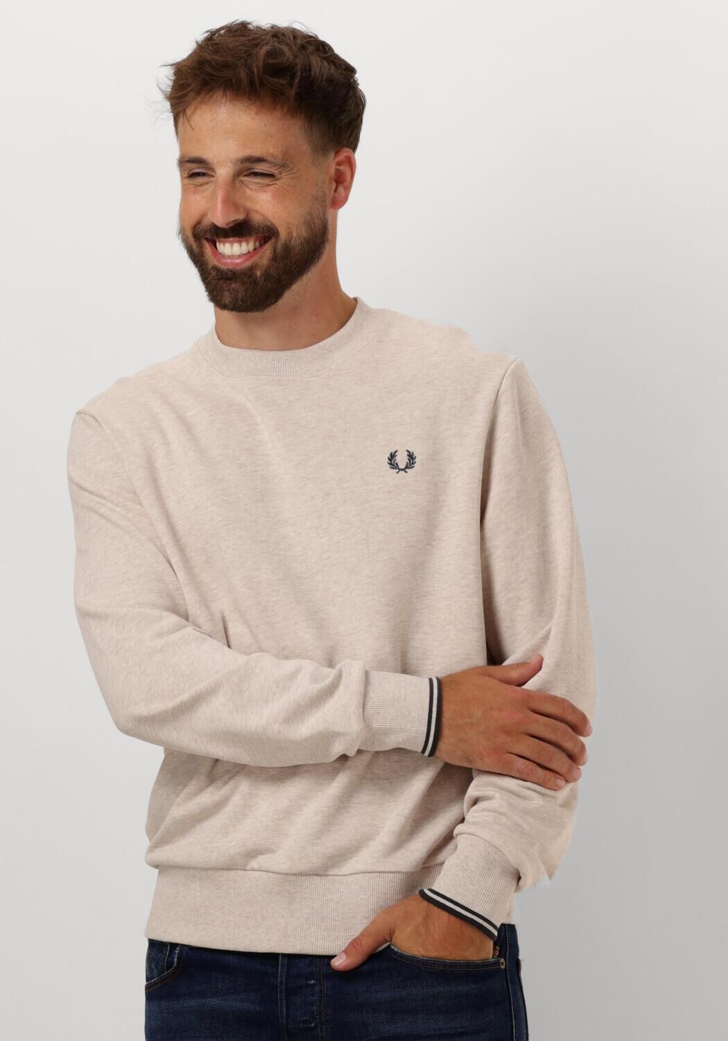 FRED PERRY Heren Truien & Vesten Crew Neck Sweatshirt Beige