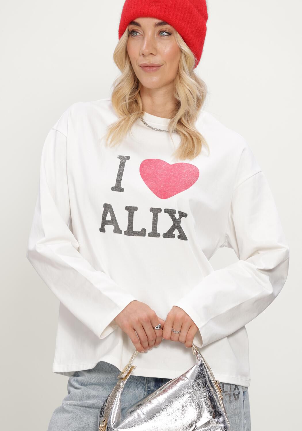 Witte ALIX THE LABEL Tops & T-shirts LADIES KNITTED I LOVE ALIX LONGSLEEVE T-SHIRT - large