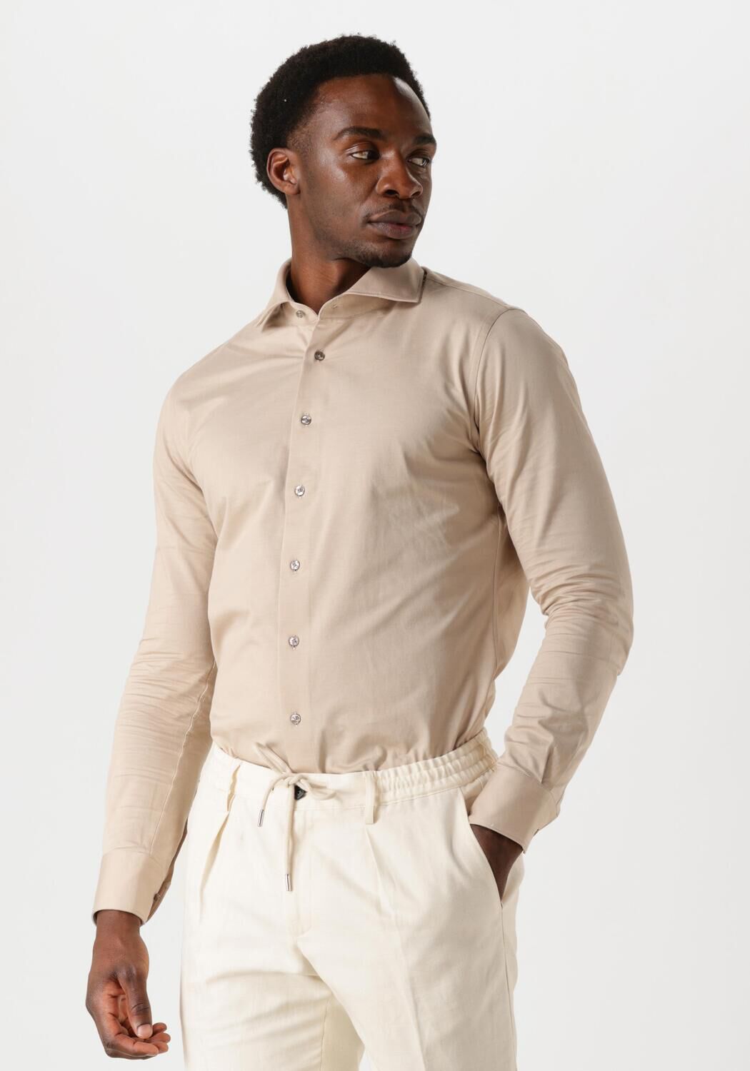 PROFUOMO Heren Overhemden Shirt Cutaway Sf Sc Knitted Beige