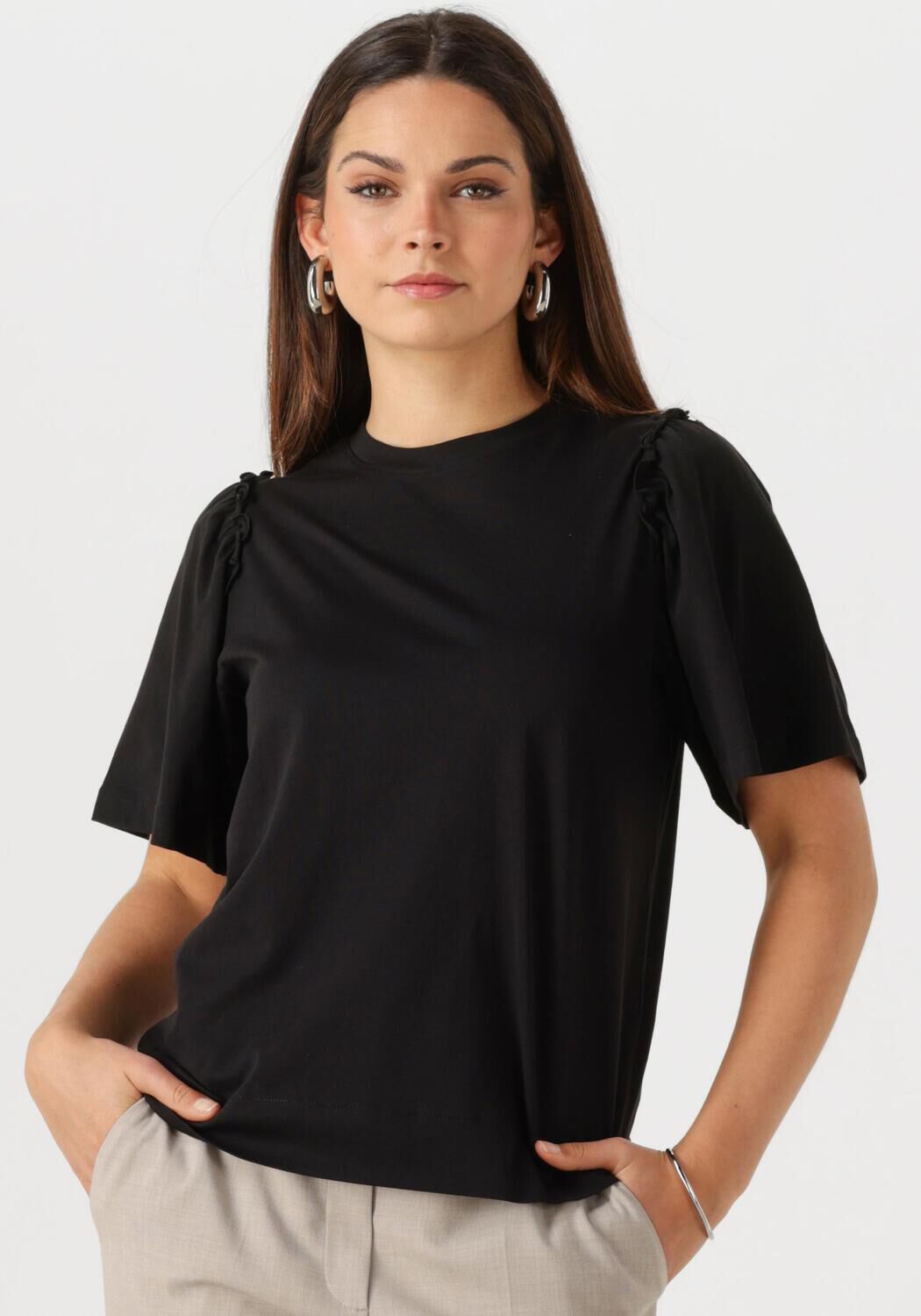 SELECTED FEMME Dames Tops & T-shirts Slfpenelope 2 4 Ruffle Tee Zwart