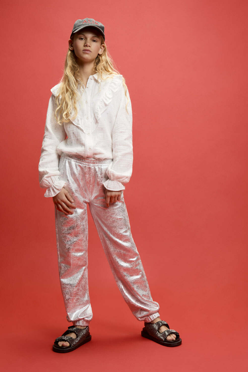 Zilveren ALIX MINI Joggingbroek WOVEN METALLIC PANTS - large