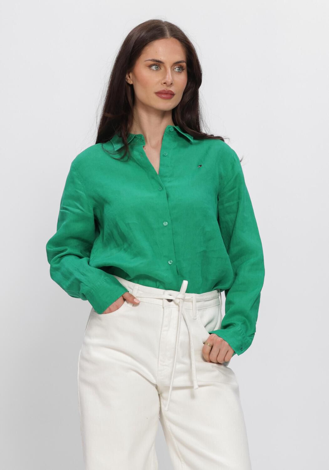 Groene TOMMY HILFIGER Blouses ESS LINEN RELAXED LS - large