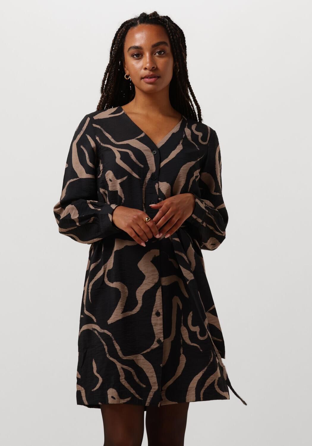 OBJECT Dames Jurken Objjacira L s V-neck Short Dress Zwart