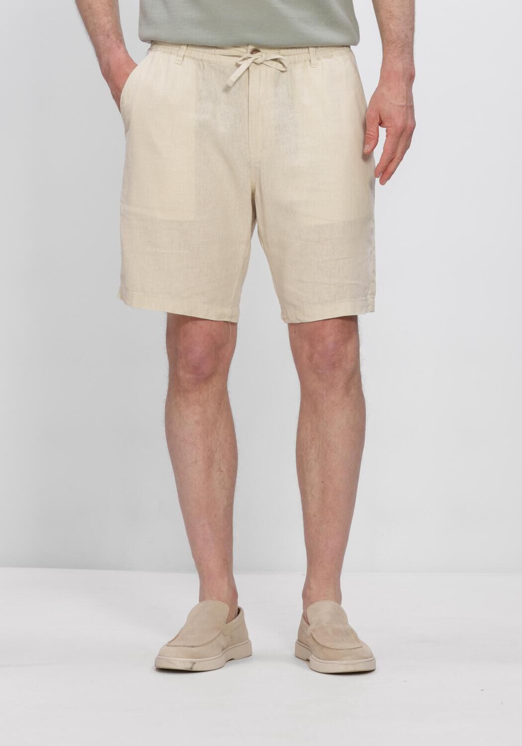 Beige ANERKJENDT Korte broek AKJAMES COT-LINNEN-VIS SS SHORT - large