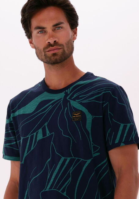 Donkerblauwe PME LEGEND T-shirt SHORT SLEEVE R-NECK SLUB JERSEY PANEL PRINTED - large