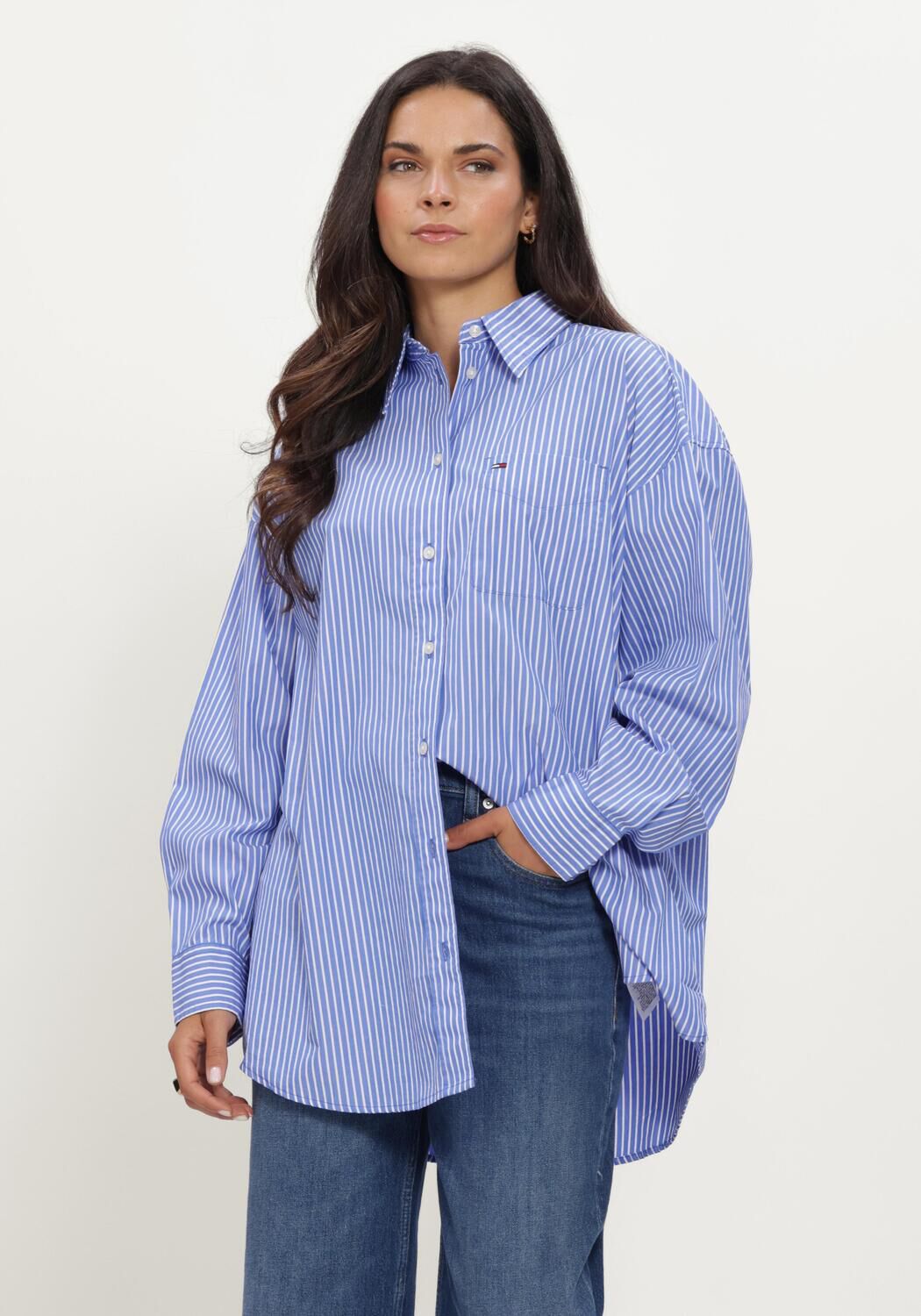 Blauwe TOMMY JEANS Blouses TJW OVS ESSENTIAL SHIRT EXT - large