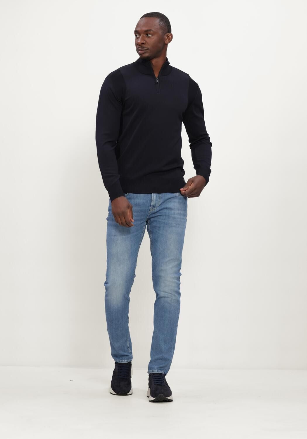 GENTI Heren Truien & Vesten Turtle Zip Ls Donkerblauw