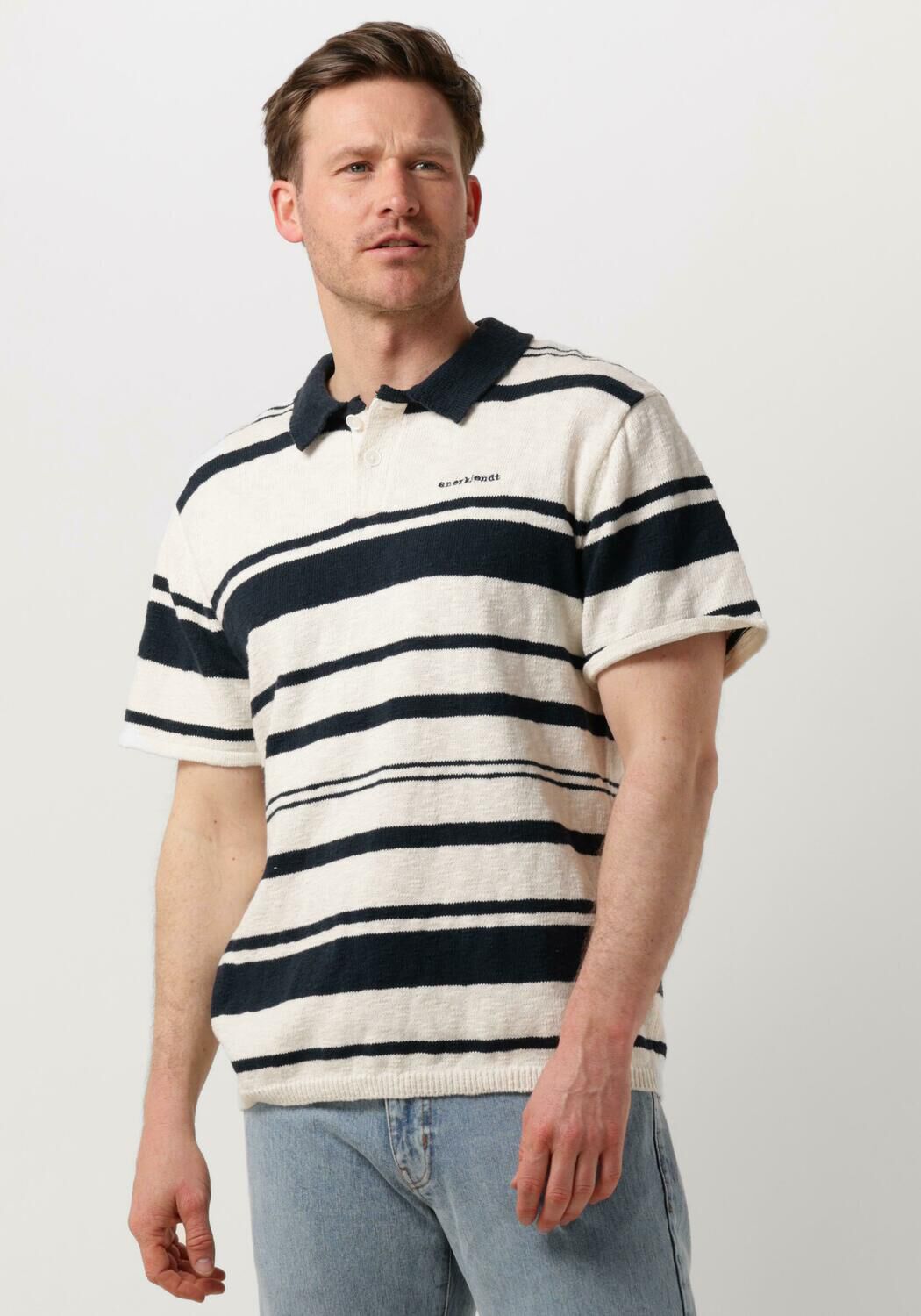 ANERKJENDT Heren Polo's & T-shirts Aksofus Stripe S s Knit Gebroken Wit