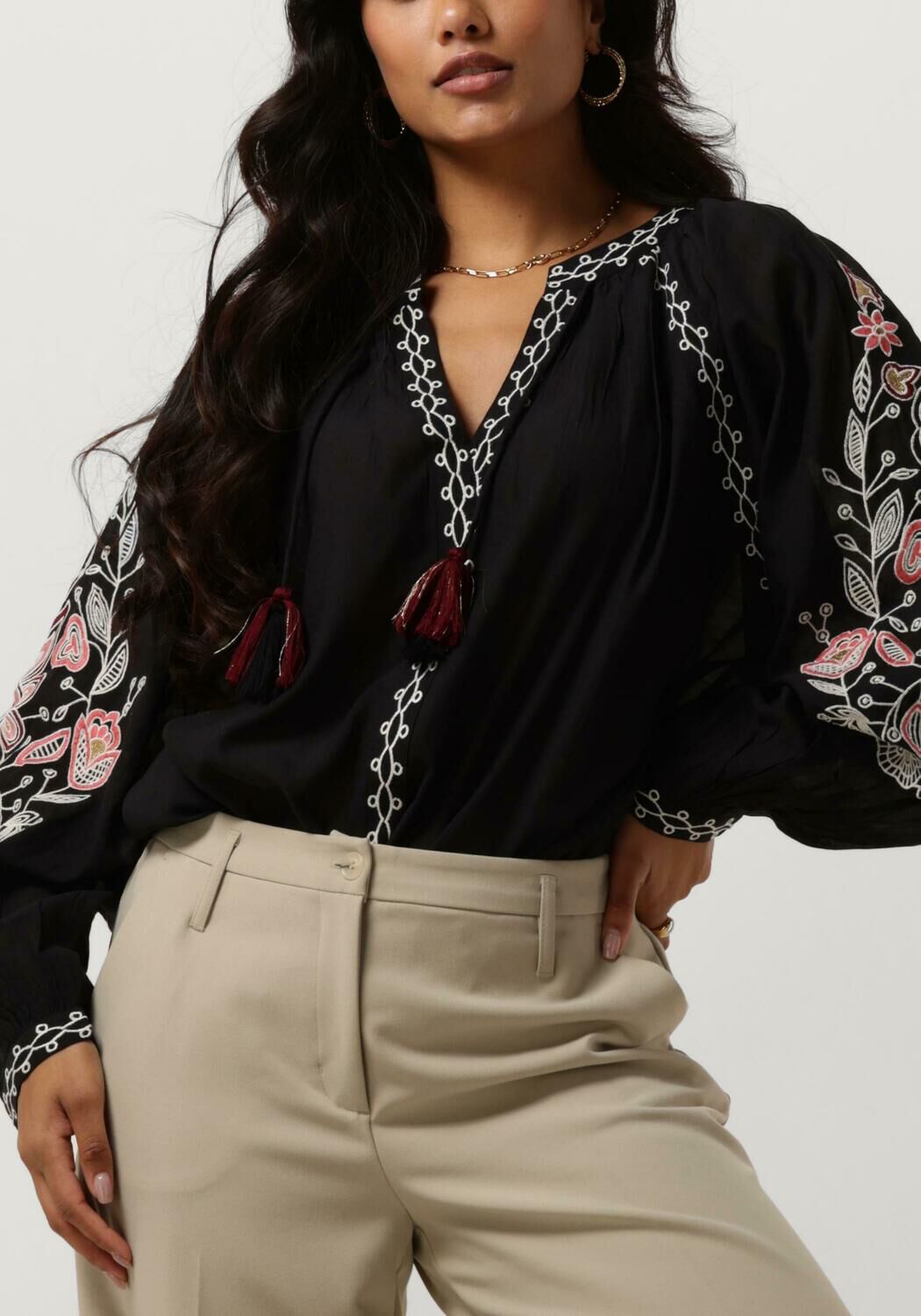 Zwarte SUMMUM Blouses TOP SUSHI VOILE EMBROIDERY - large