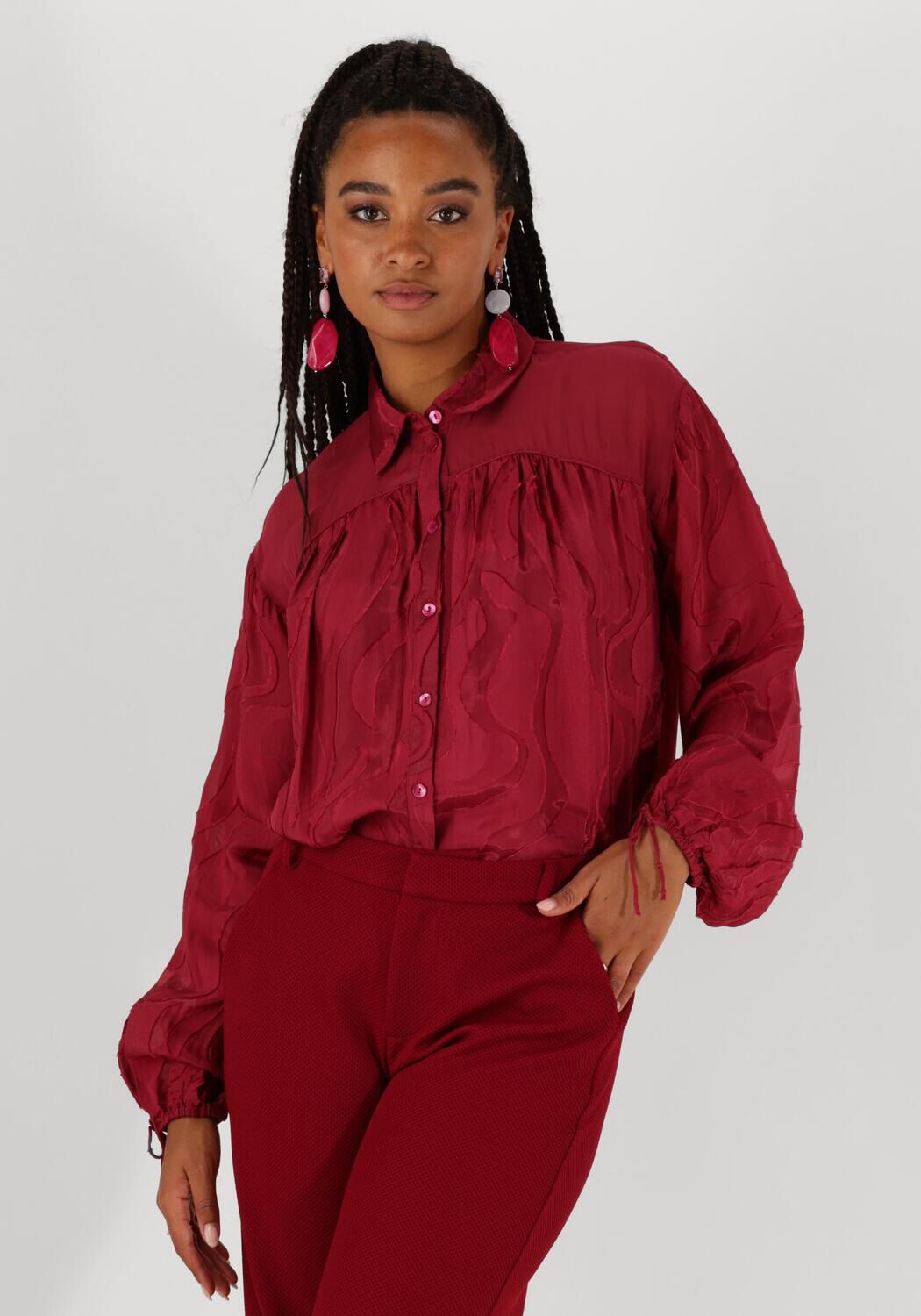 POM AMSTERDAM Dames Blouses Jaqcuard Burgundy Red Rood
