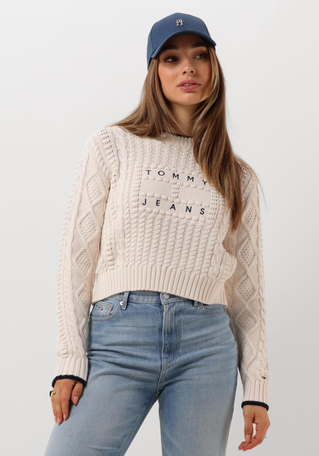 TOMMY JEANS Dames Truien & Vesten Tjw Bubble Cable Flag Crew Wit