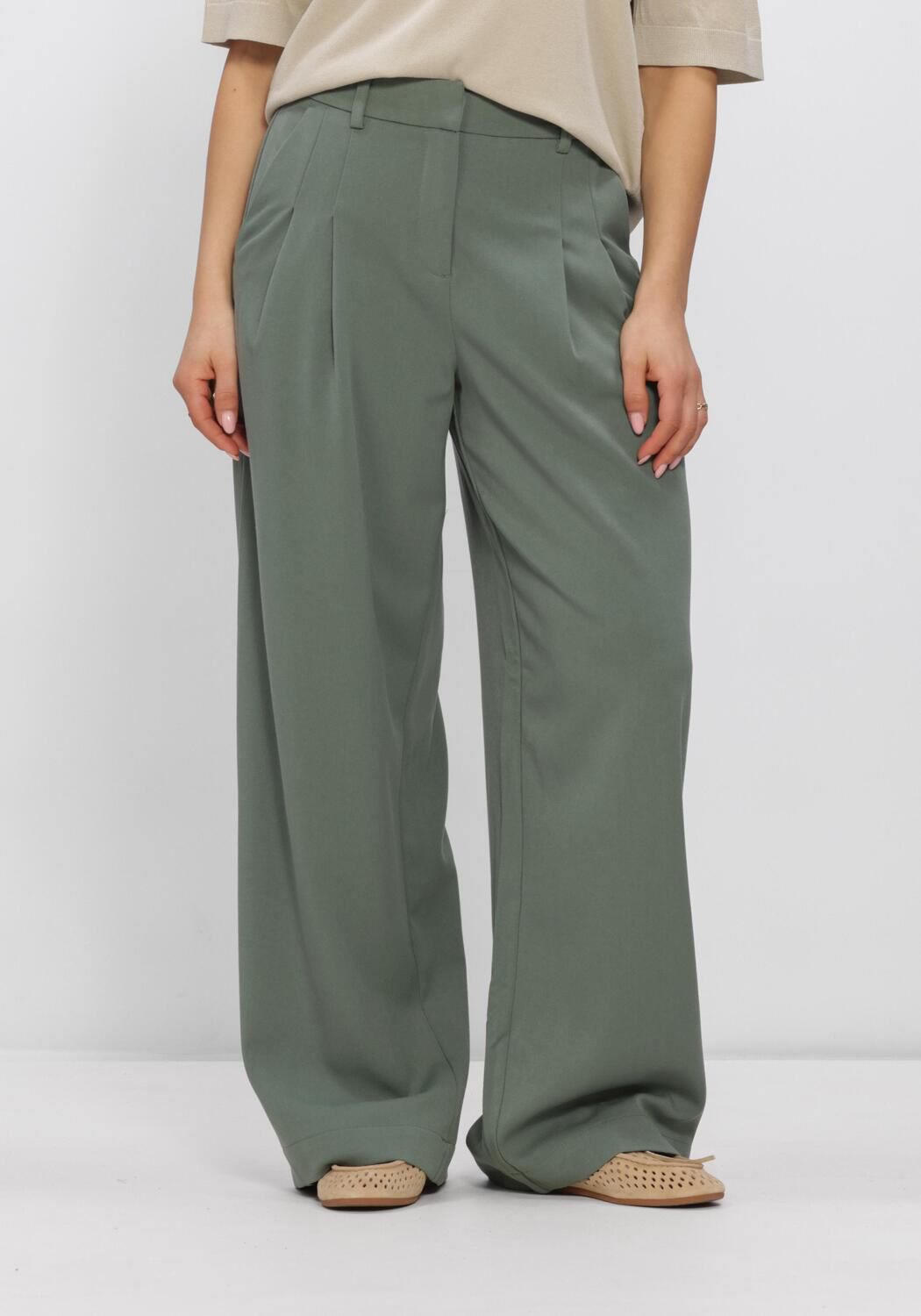 Groene MSCH COPENHAGEN Wijde broek MSCHHENRIKA HW PANTS - large