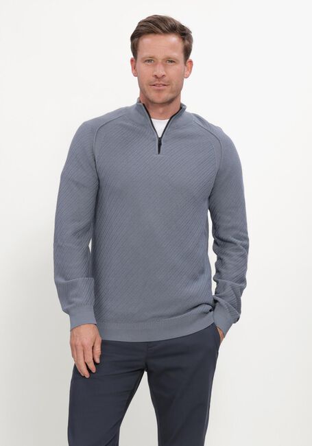 Blauwe CAST IRON Trui HALF ZIP COLLAR SLIM FIT COTTON EASE - large