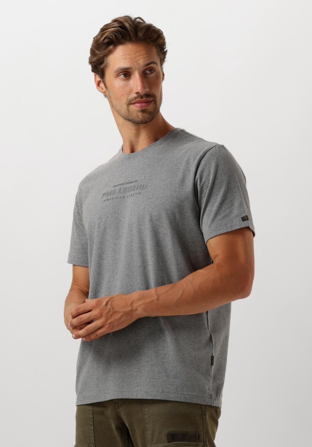 PME LEGEND Heren Polo's & T-shirts Short Sleeve R-neck Cotton Elastane Jersey Grijs