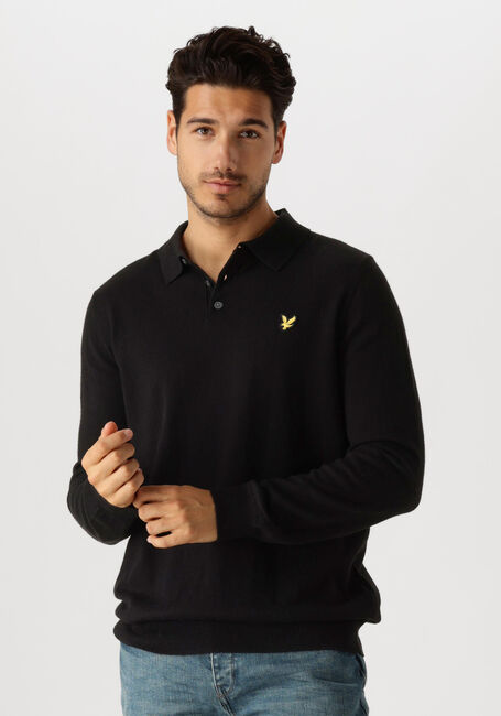 Zwarte LYLE & SCOTT Trui COTTON MERINO LONG SLEEVE KNITTED POLO - large