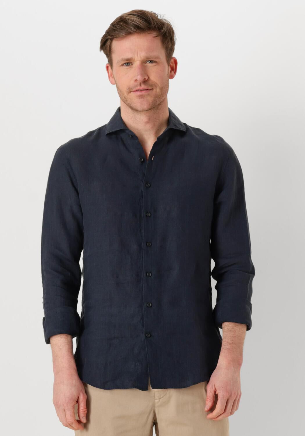 PROFUOMO Heren Overhemden Shirt X-cutaway Linen Donkerblauw