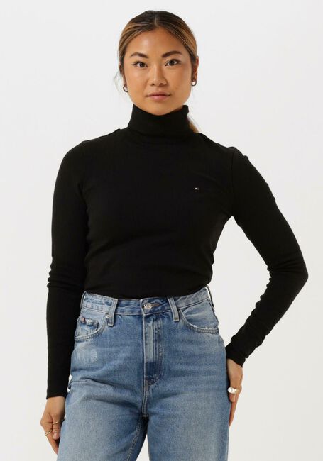 Zwarte TOMMY HILFIGER Coltrui SLIM MODAL RIB ROLL-NK TOP - large