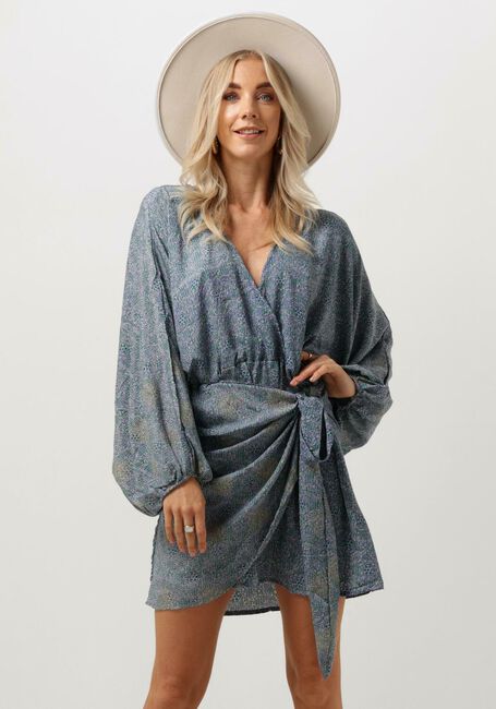 Lichtblauwe SISSEL EDELBO Mini jurk KATHLEEN SHORT WRAP DRESS - large