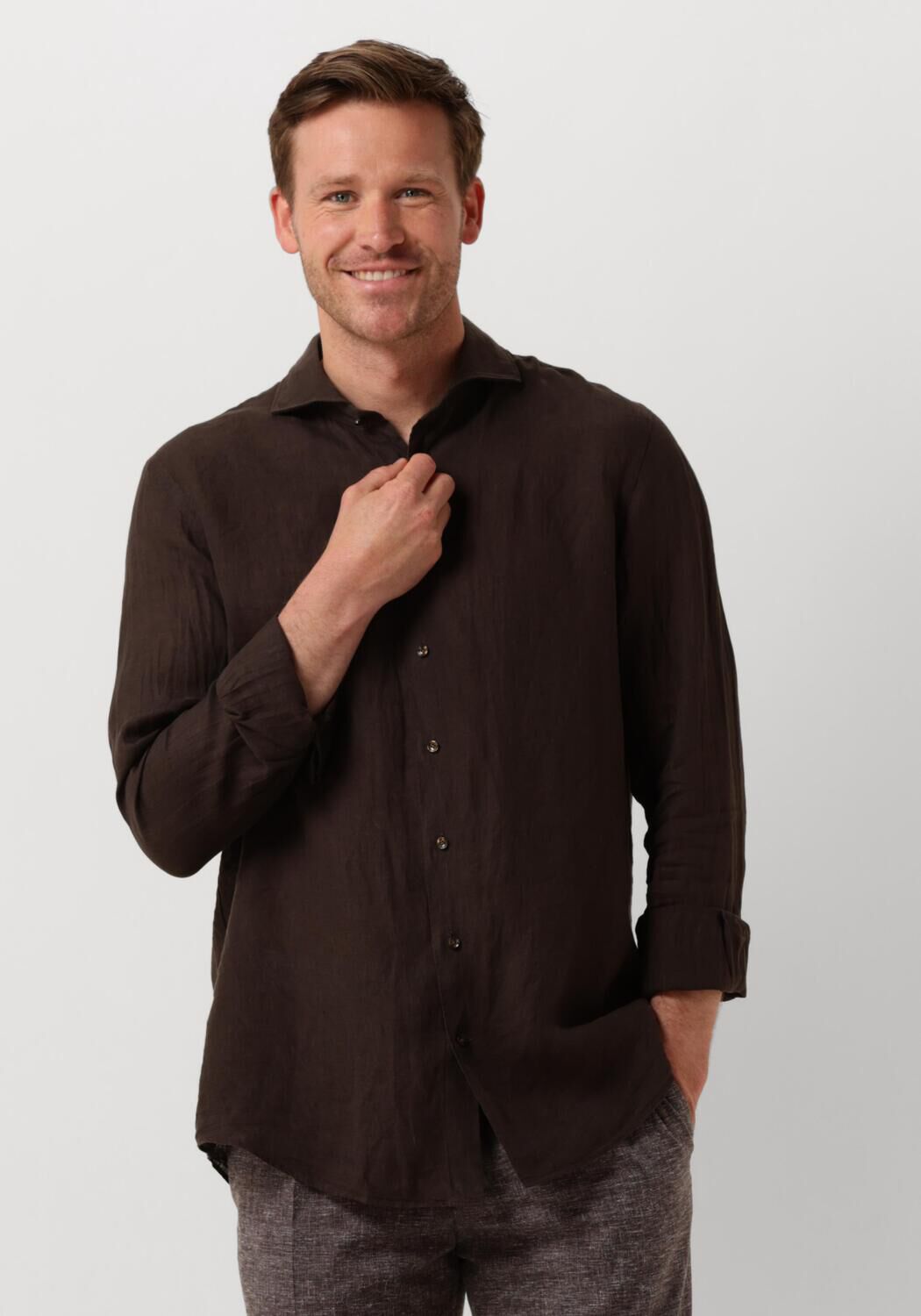 PROFUOMO Heren Overhemden Shirt X-cutaway Sc Linnen Bruin