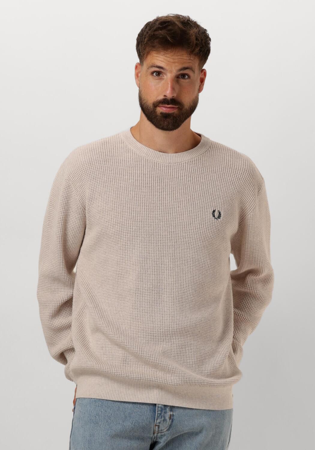 FRED PERRY Heren Truien & Vesten Waffle Stitch Crew Neck Jumper Gebroken Wit