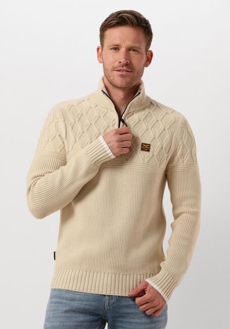 Beige PME LEGEND Truien/vesten HALF ZIP COLLAR COTTON MIX YARN - large