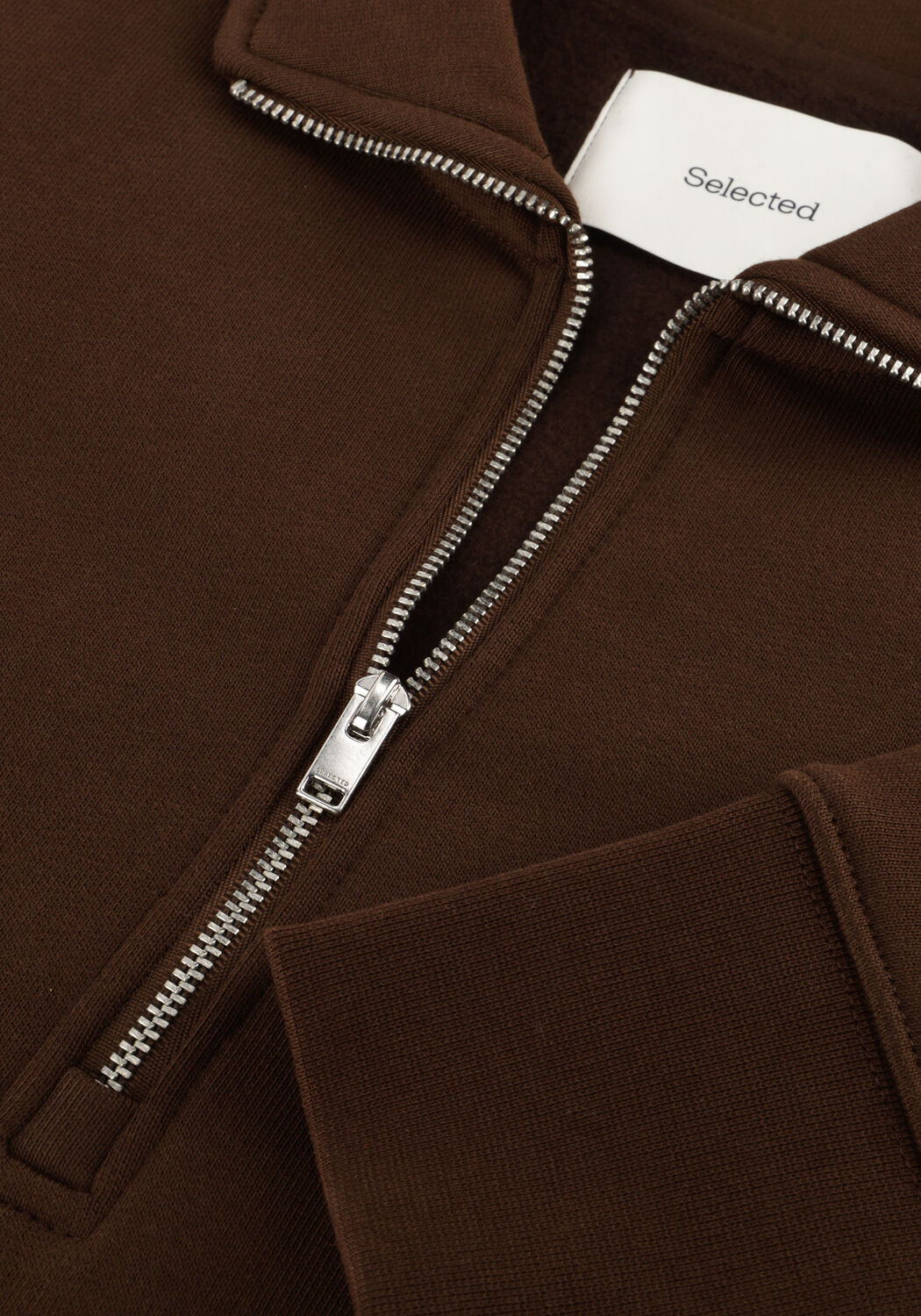 Bruine SELECTED MEN Trui SLHRELAXARON LS HALF ZIP SWEAT - large