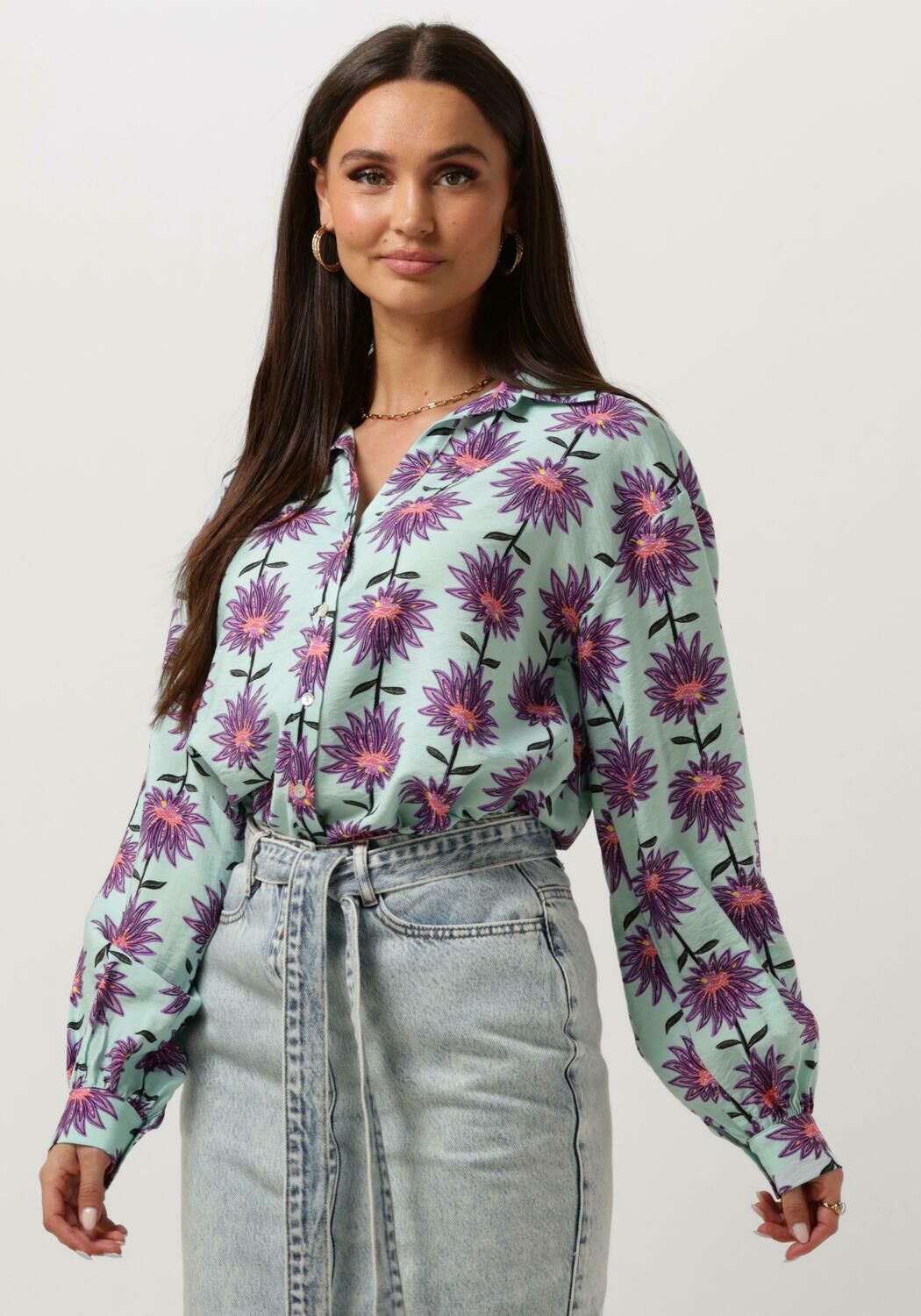 POM AMSTERDAM Dames Blouses Violet Flower Aqua Blouse Roest