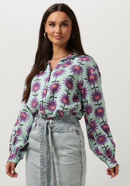 Lichtblauwe POM AMSTERDAM Blouses VIOLET FLOWER AQUA BLOUSE - large