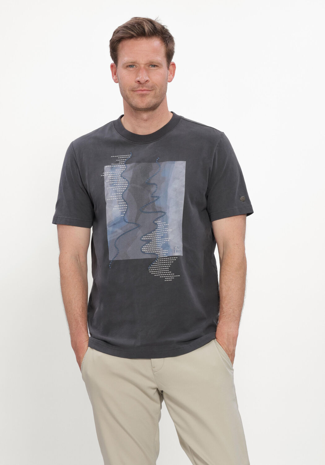 Antraciet CAST IRON T-shirt SHORT SLEEVE R-NECK REGULAR FIT PEACHED JERSEY - large