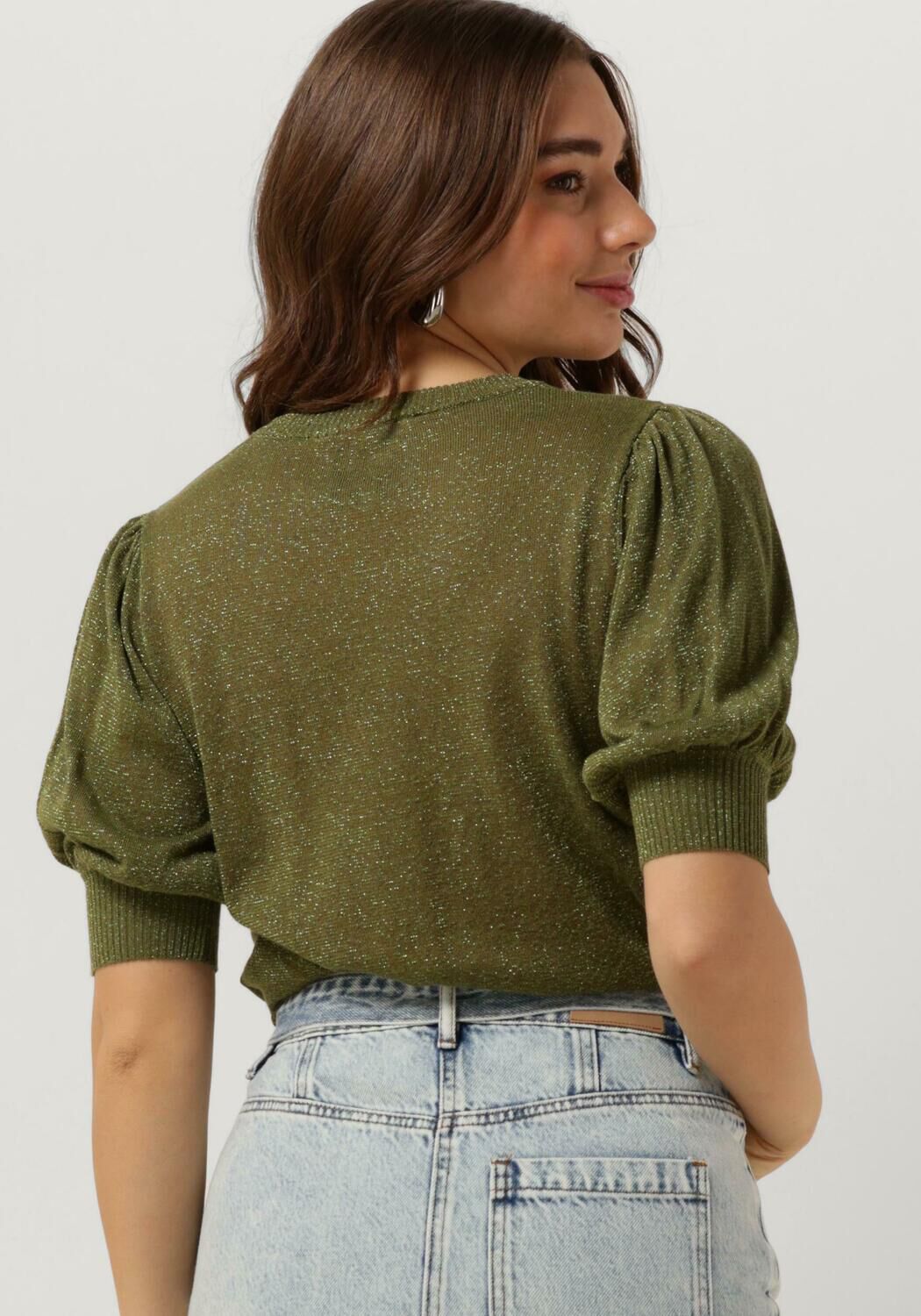 MINUS Dames Tops & T-shirts Liva Puff Sleeve Metallic Knit Pullover Groen