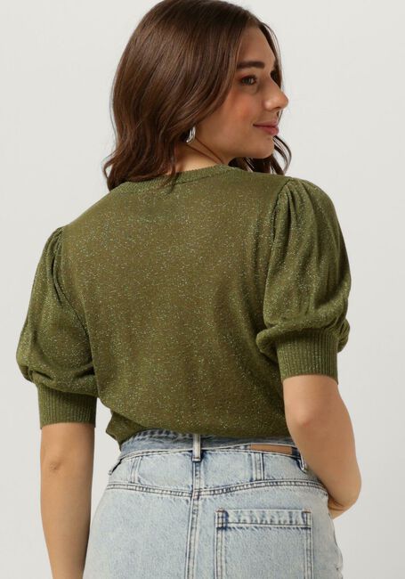 Groene MINUS T-shirt LIVA PUFF SLEEVE METALLIC KNIT PULLOVER - large