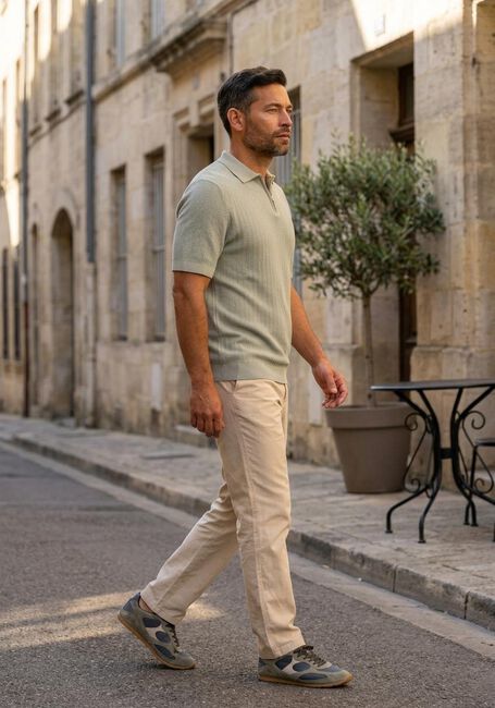 Groene SELECTED MEN Polo / T-shirt SLHCRAN SS KNIT STRUCTURE ZIP  POLO NOOS - large