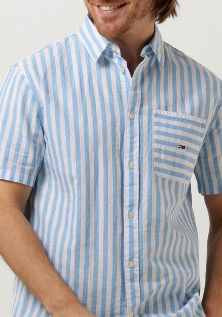 Lichtblauwe TOMMY JEANS Casual overhemd TJM RLX SS STRIPE LINEN SHIRT - large