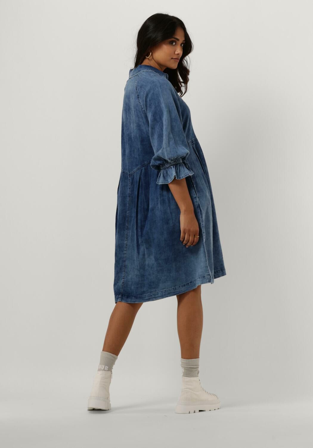 blauwe summum midi jurk dress cotton indigo sateen 1