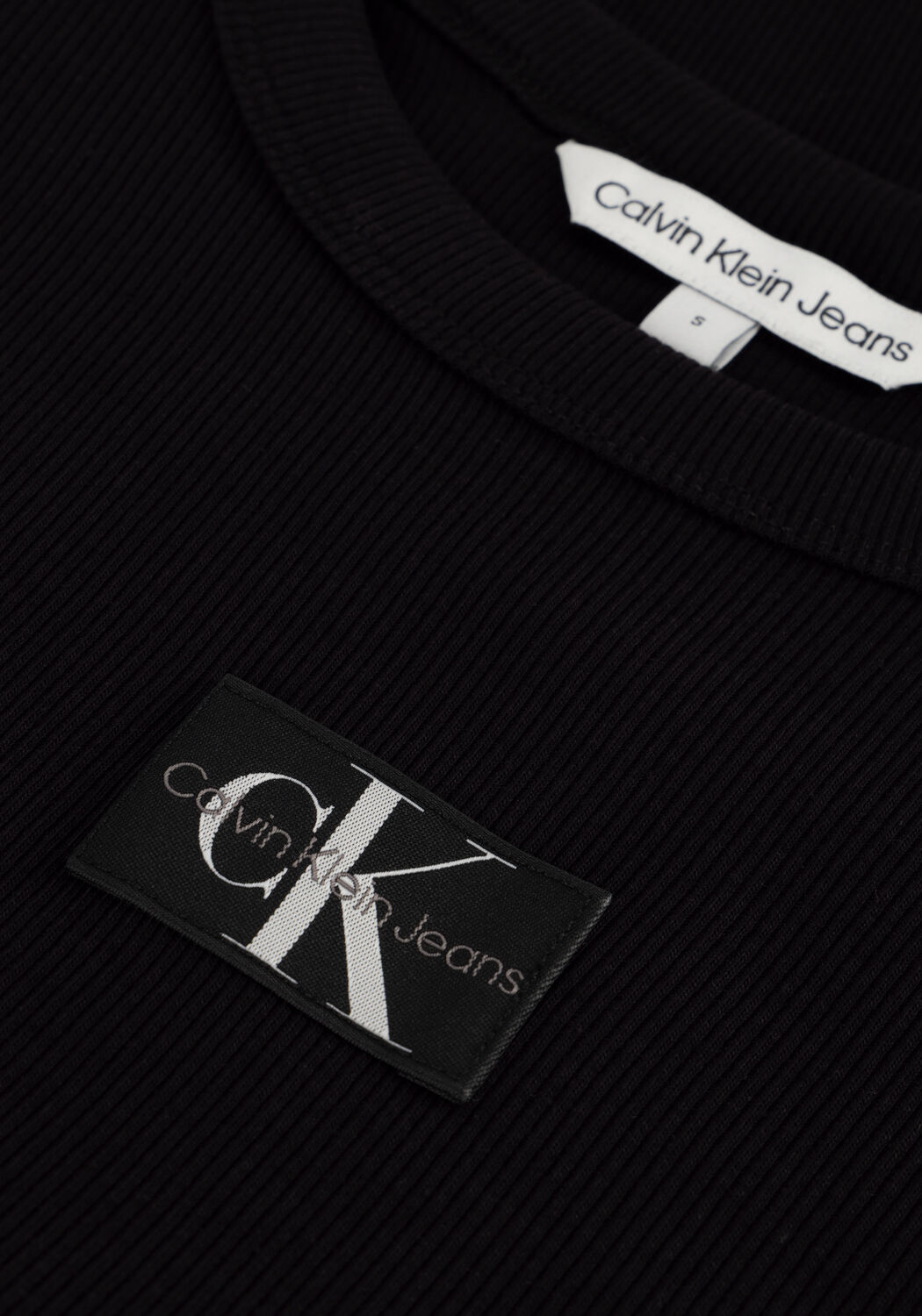 Zwarte CALVIN KLEIN T-shirt WOVEN LABEL RIB REGULAR TEE - large