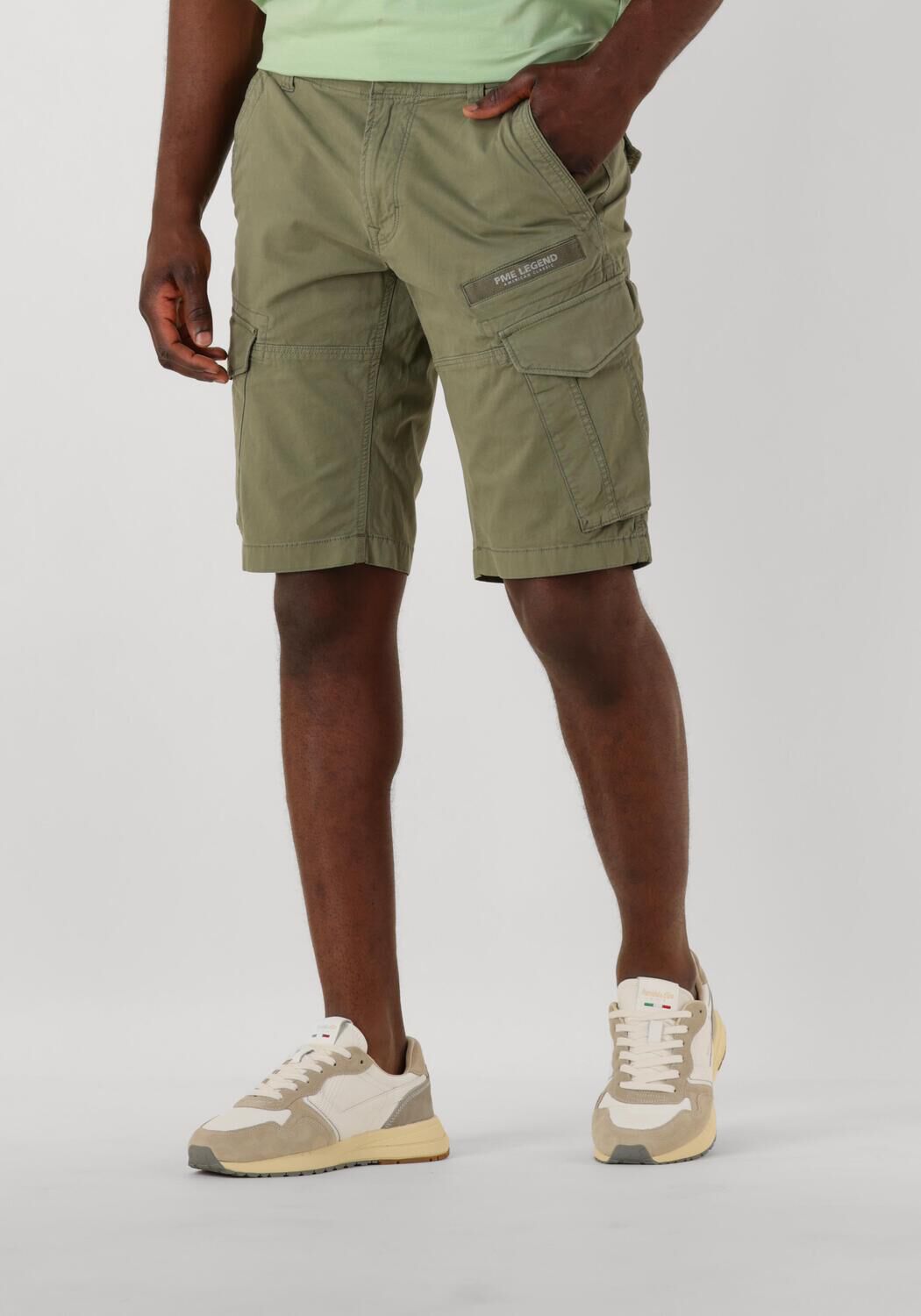 PME Legend Slim fit korte cargobroek met labelprint model 'NORDROP'