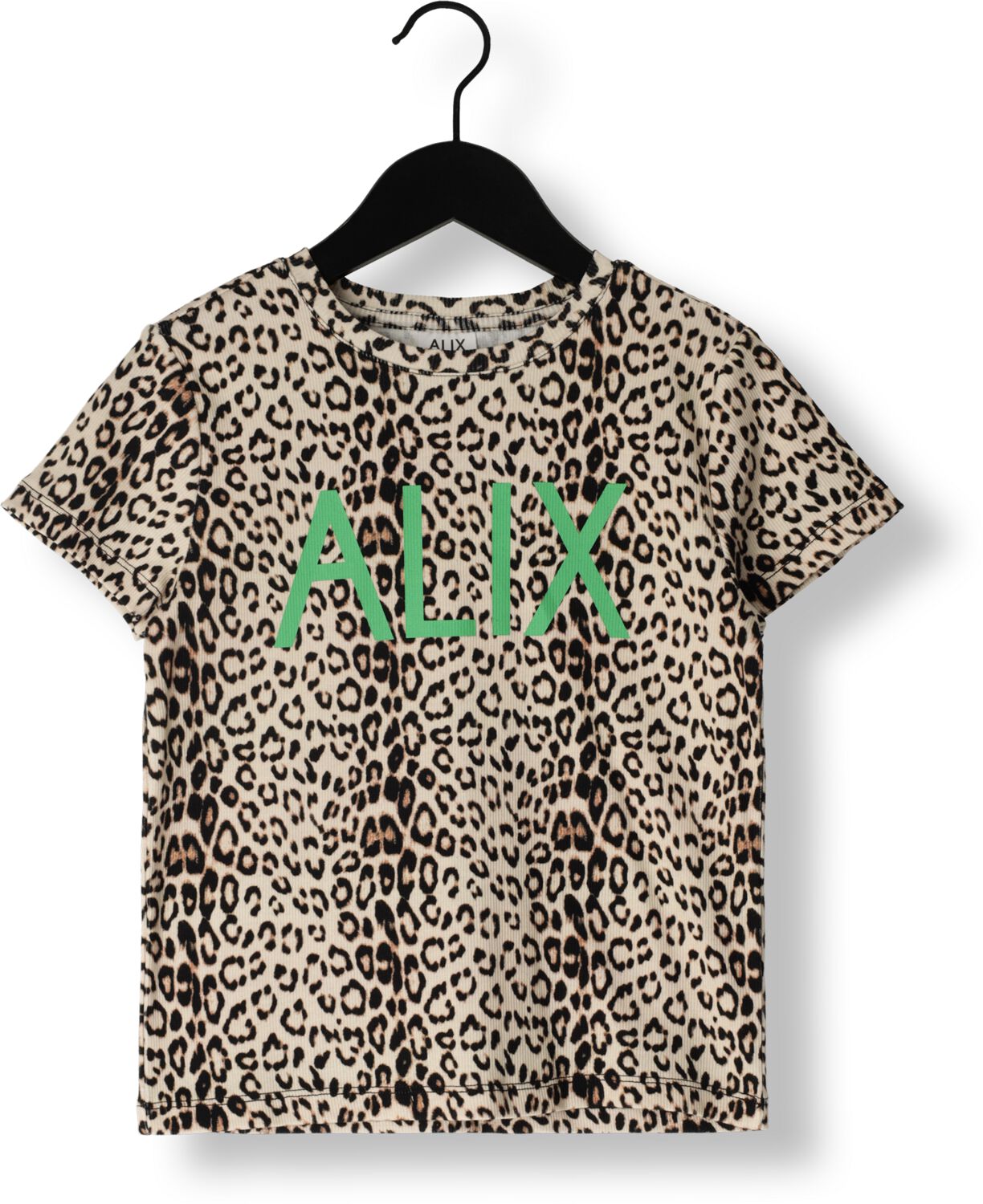 Alix the Label Alix Mini T-shirt met panterprint beige zwart groen Meisjes Stretchkatoen Ronde hals 158 164
