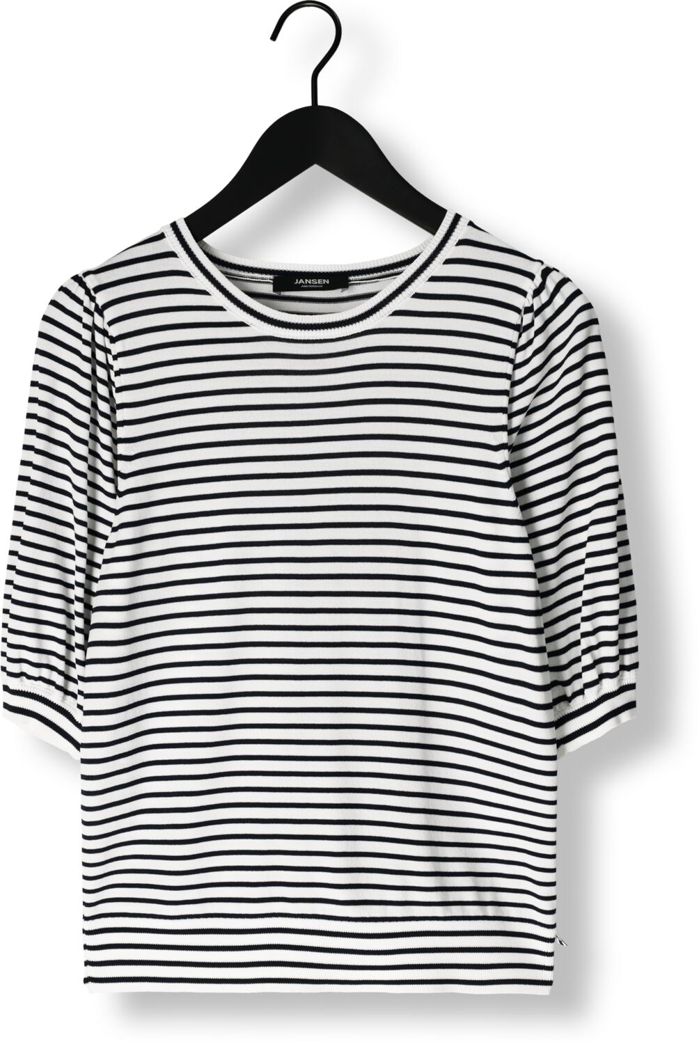 JANSEN AMSTERDAM Dames Tops & T-shirts Kim Top K 136 Stripe Short Puffed Sleeve Blauw