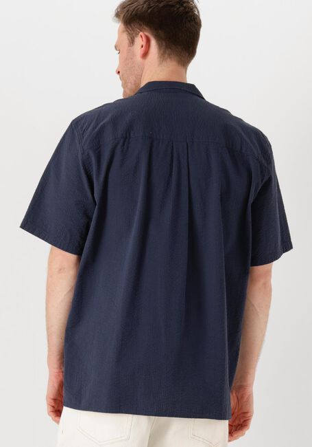 Donkerblauwe FORÉT Casual overhemd HUSH SEERSUCKER SS SHIRT - large