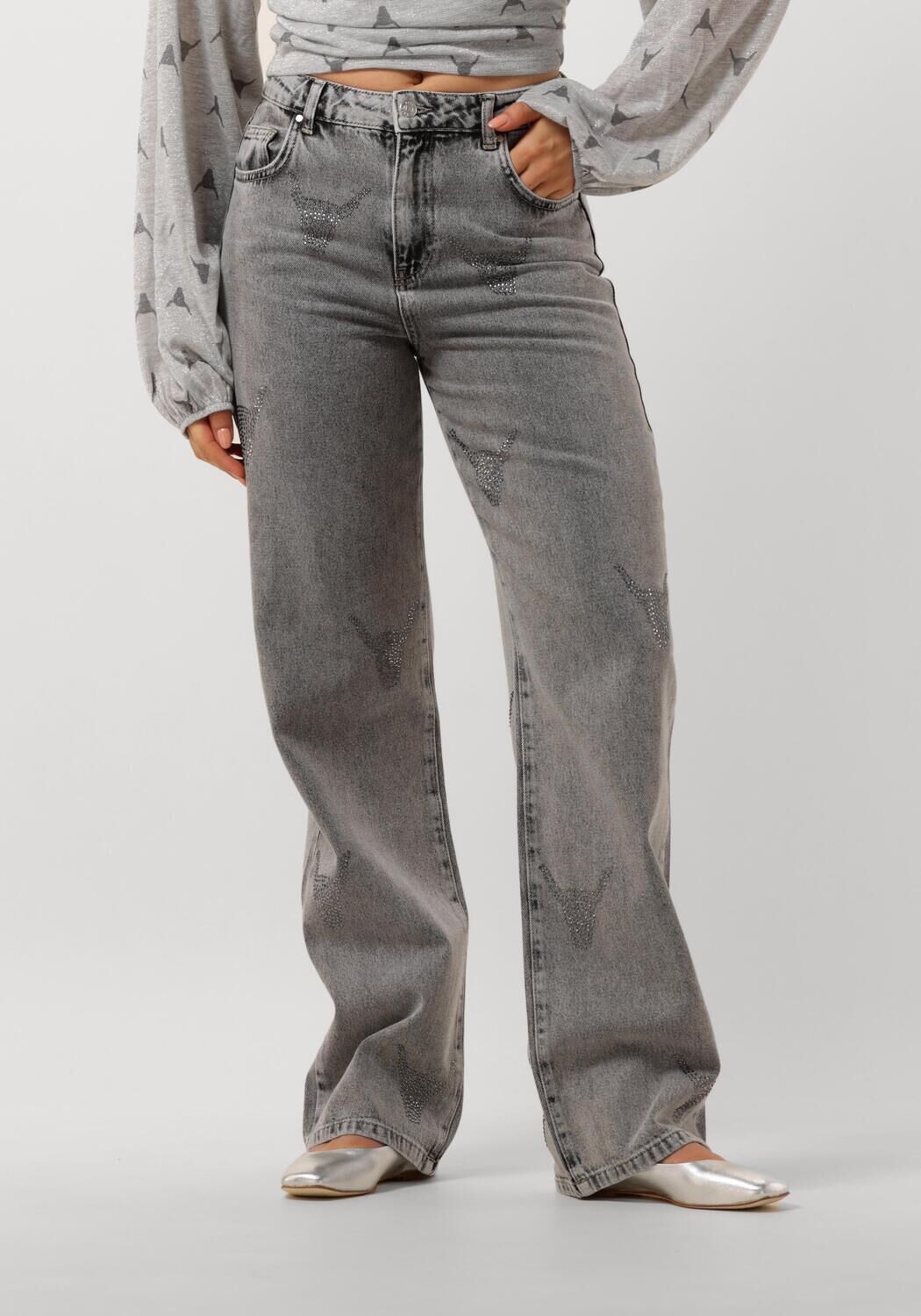 Alix The Label Grijze Strass Bull Broek met Strass Steentjes Gray Dames