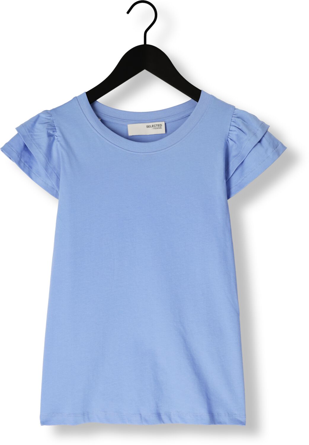 SELECTED FEMME Dames Tops & T-shirts Slfcamila Ss Ruffle Tee Lichtblauw