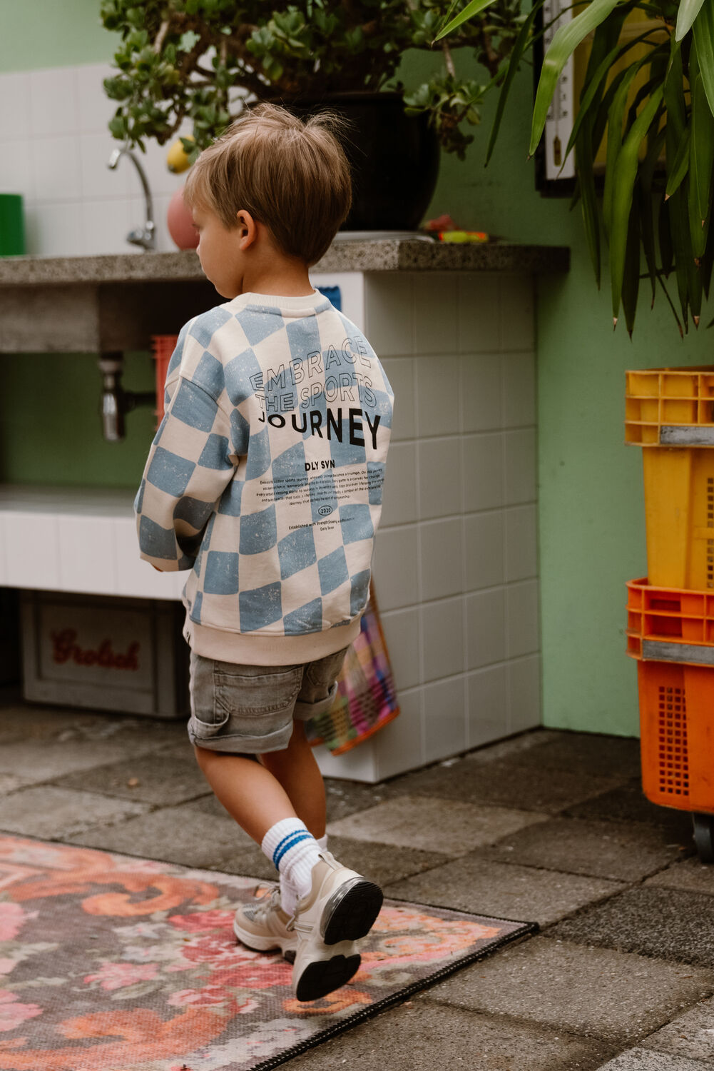 Ecru DAILY7 Sweater OVERSIZED SWEATER CHECK PRINT - large